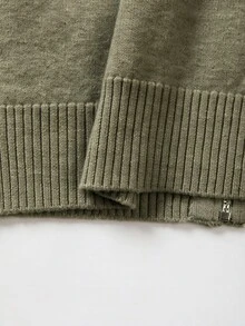 SHEIN 秋冬款拉鍊立領針織開襟衫，優雅粗花呢風格夾克 - 軍綠色 - 查看 3