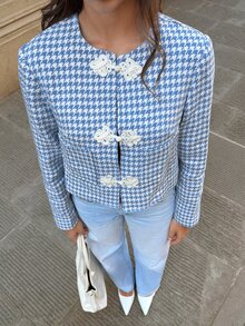 Siren Gaze Women's Houndstooth Casual Daily Overcoat - Blue - View 6