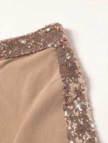 Weeklong Plus Size Women's Champagne Sequin Double Brushed Wool V-Neck Long Sleeve Sweatshirt - Khaki - View 13
