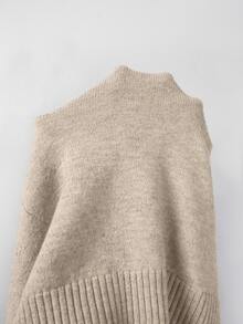 SHEIN 秋冬拉鍊立領針織開襟衫，優雅粗花呢風格夾克 - 米色 - 查看 3