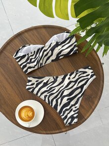 SHEIN Swim 女士夏季套装 2 件套女士随机花卉印花高腰泳衣套装夏季 - 彩色 - 查看 7