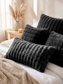 2pcs Black Plush Flannel Pillowcases, Modern Decorative Long Pillowcases, Suitable For Winter, Soft And Warm, Machine Washable, Pillow Insert Not Included - Black - View 2