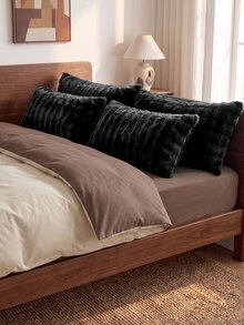 2pcs Black Plush Flannel Pillowcases, Modern Decorative Long Pillowcases, Suitable For Winter, Soft And Warm, Machine Washable, Pillow Insert Not Included - Black - View 6