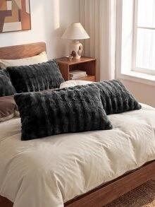 2pcs Black Plush Flannel Pillowcases, Modern Decorative Long Pillowcases, Suitable For Winter, Soft And Warm, Machine Washable, Pillow Insert Not Included - Black - View 4