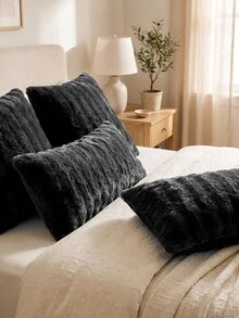 2pcs Black Plush Flannel Pillowcases, Modern Decorative Long Pillowcases, Suitable For Winter, Soft And Warm, Machine Washable, Pillow Insert Not Included - Black - View 5