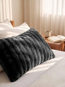 2pcs Black Plush Flannel Pillowcases, Modern Decorative Long Pillowcases, Suitable For Winter, Soft And Warm, Machine Washable, Pillow Insert Not Included - Black - View 3