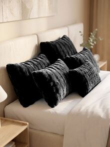 2pcs Black Plush Flannel Pillowcases, Modern Decorative Long Pillowcases, Suitable For Winter, Soft And Warm, Machine Washable, Pillow Insert Not Included - Black - View 7