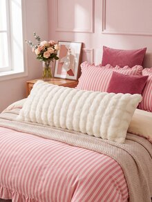 1pc White Plush Long Pillowcase, Minimalist Fashion Modern Style Polyester Single Pillowcase, Warm And Comfortable For Autumn/Winter - White - View 5
