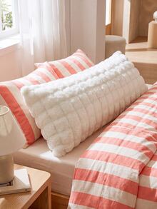 1pc White Plush Long Pillowcase, Minimalist Fashion Modern Style Polyester Single Pillowcase, Warm And Comfortable For Autumn/Winter - White - View 7
