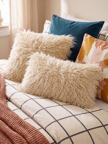 Faux Wool Decorative Pillow Case, Solid Color For Living Room And Bedroom,Fall Decor,Autumn Decor,Room Decor - Khaki - View 7
