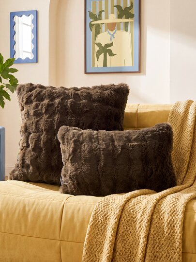 1pc Coffee Brown Decorative Faux Fur Pillow Case (No Filling), Modern Flannel Plush Pillow Cover, Zipper Closure, Suitable For Home, Sofa, Living Room
