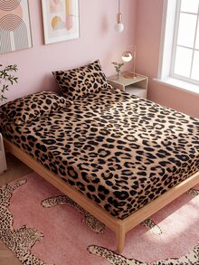 2/3pcs Brown Classic Leopard Print Fitted Sheet Set (1 Fitted Sheet + 1/2 Pillowcases), Mattress Protector, Bed Sheet, Soft And Breathable, --Twin, Full, Queen, King, Deep Pocket Design, Up To 11.8 Inches - Brown - View 9
