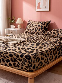 2/3pcs Brown Classic Leopard Print Fitted Sheet Set (1 Fitted Sheet + 1/2 Pillowcases), Mattress Protector, Bed Sheet, Soft And Breathable, --Twin, Full, Queen, King, Deep Pocket Design, Up To 11.8 Inches - Brown - View 5
