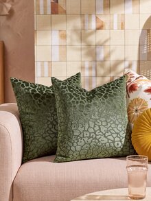 1pc Olive Green Leopard Print Pillow Cover (No Insert), Modern Jacquard Velvet Square Decorative Throw Pillow Case, Suitable For Sofa, Bed, Bedroom, Holiday, Party Decor, Gift, Home Decor, All Season - Olive Green - View 2