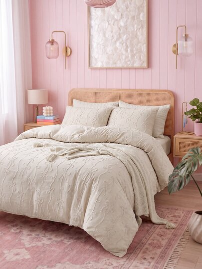 2/3pcs Khaki Bow Tufted Polyester Duvet Cover Set, Bohemian Vintage Bedding Set, Suitable For All Seasons (1 Duvet Cover + 1/2 Pillowcase), Soft & Breathable, Without Filler