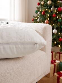 1pc Christmas Santa Claus Red House & Christmas Tree Embroidered Cushion Cover, Suitable For Indoor Decoration, Christmas Decorative Pillow Cover, Pillow Insert Not Included - Multicolor - View 3