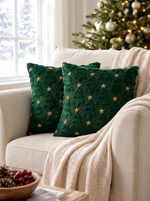 1pc/2pcs Christmas Pillowcase, Christmas Tree Plush Faux Fur Pillowcase, Soft Decorative Throw Pillow Cover, Suitable For Sofa, Living Room, Winter Christmas Holiday Home Decor - Green - View 5