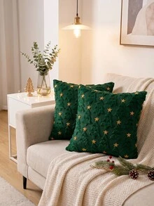 1pc/2pcs Christmas Pillowcase, Christmas Tree Plush Faux Fur Pillowcase, Soft Decorative Throw Pillow Cover, Suitable For Sofa, Living Room, Winter Christmas Holiday Home Decor - Green - View 6