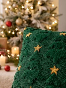 1pc/2pcs Christmas Pillowcase, Christmas Tree Plush Faux Fur Pillowcase, Soft Decorative Throw Pillow Cover, Suitable For Sofa, Living Room, Winter Christmas Holiday Home Decor - Green - View 7