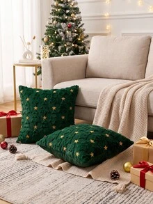 1pc/2pcs Christmas Pillowcase, Christmas Tree Plush Faux Fur Pillowcase, Soft Decorative Throw Pillow Cover, Suitable For Sofa, Living Room, Winter Christmas Holiday Home Decor - Green - View 2