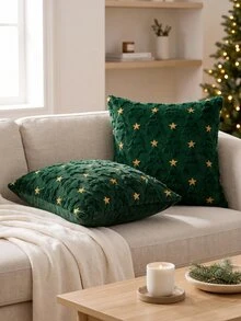 1pc/2pcs Christmas Pillowcase, Christmas Tree Plush Faux Fur Pillowcase, Soft Decorative Throw Pillow Cover, Suitable For Sofa, Living Room, Winter Christmas Holiday Home Decor - Green - View 8