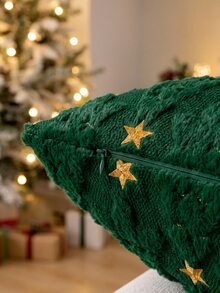 1pc/2pcs Christmas Pillowcase, Christmas Tree Plush Faux Fur Pillowcase, Soft Decorative Throw Pillow Cover, Suitable For Sofa, Living Room, Winter Christmas Holiday Home Decor - Green - View 3