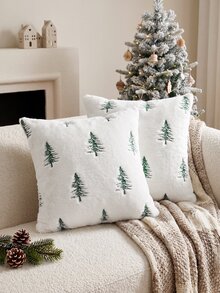 1pc/2pcs Christmas Tree Green Pillow Case, White Soft Faux Fur Pillow Cover, Sofa Cushion Cover, Holiday Home Decor, Country Style Living Room Sofa Home Decoration, Pillow Insert Not Included - White - View 8
