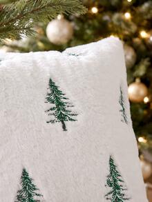 1pc/2pcs Christmas Tree Green Pillow Case, White Soft Faux Fur Pillow Cover, Sofa Cushion Cover, Holiday Home Decor, Country Style Living Room Sofa Home Decoration, Pillow Insert Not Included - White - View 7