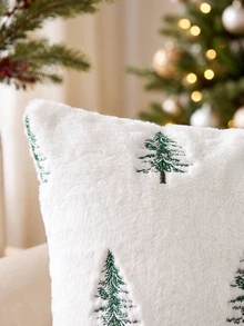 1pc/2pcs Christmas Tree Green Pillow Case, White Soft Faux Fur Pillow Cover, Sofa Cushion Cover, Holiday Home Decor, Country Style Living Room Sofa Home Decoration, Pillow Insert Not Included - White - View 9