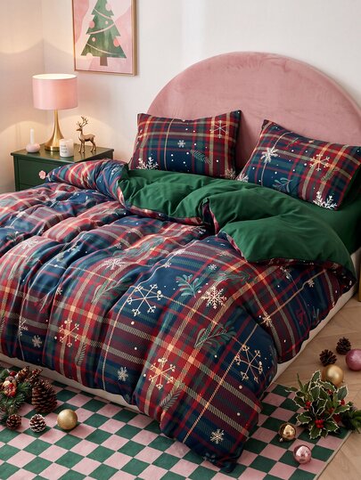 HONEYMOON Christmas Theme 2/3 Piece Printed Duvet Cover Set (1 Duvet Cover + 1/2 Pillowcases, No Fill), Holiday Fashion Decorative Bedding, Suitable For Bedroom, Dorm, Guest Room, Soft And Breathable, Machine Washable