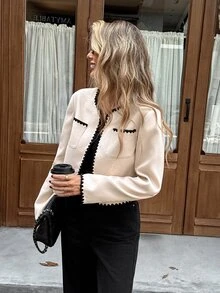 SHEIN Frenchy Women's Colorblock Casual Versatile Daily Long Sleeve Jacket - White - View 7