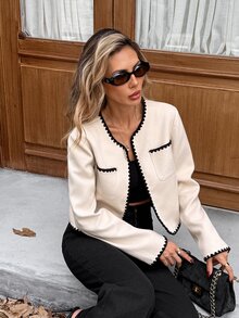 SHEIN Frenchy Women's Colorblock Casual Versatile Daily Long Sleeve Jacket - White - View 5