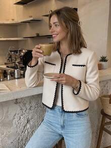 SHEIN Frenchy Women's Colorblock Casual Versatile Daily Long Sleeve Jacket - White - View 3