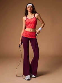 VARSIVA Women's Waist Patchwork Polka Dot Print Flared Sports Pants - Multicolor - View 7