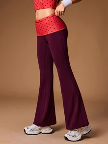 VARSIVA Women's Waist Patchwork Polka Dot Print Flared Sports Pants - Multicolor - View 8