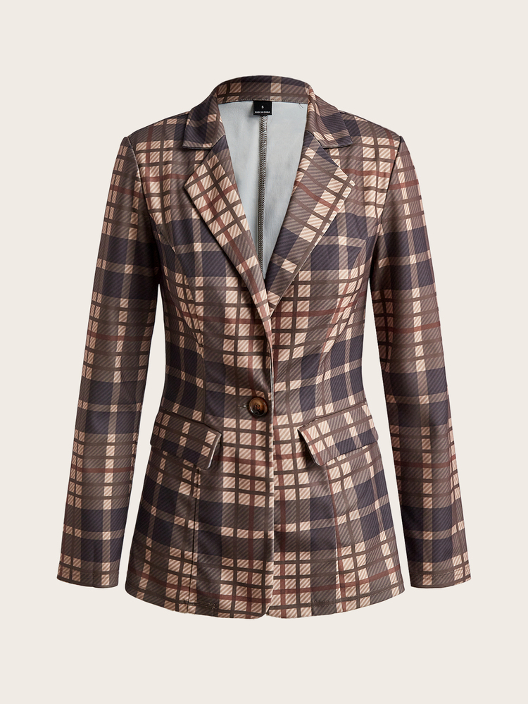 Editum Women's Plaid Lapel Neck Long Sleeve Casual Dark Academia Elegant Blazer Work Office Business Outfits Western Thanksgiving Brown Plaid Summer - Multicolor - View 8
