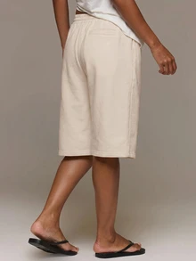 MUSERA ESSENTIALS Loose Fit Elasticated Waist Sweat Jorts Long Shorts Cute Everyday Basics Sexy Daily Spring Summer Essential - Beige - View 5