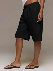 MUSERA ESSENTIALS Loose Fit Elasticated Waist Sweat Jorts Long Shorts Cute Everyday Basics Sexy Daily Spring Summer Essential Fall Autumn Winter - Black - View 4