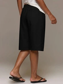 MUSERA ESSENTIALS Loose Fit Elasticated Waist Sweat Jorts Long Shorts Cute Everyday Basics Sexy Daily Spring Summer Essential Fall Autumn Winter - Black - View 5