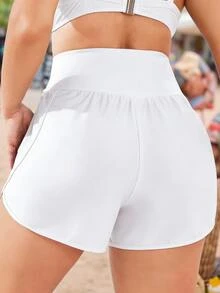 SHEIN Swim Basics Plus Size Women Solid Color Casual Streetwear Sexy Modest Beach Party Sports Shorts All All White Summer - White - View 9