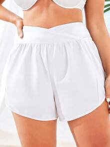 SHEIN Swim Basics Plus Size Women Solid Color Casual Streetwear Sexy Modest Beach Party Sports Shorts All All White Summer - White - View 8