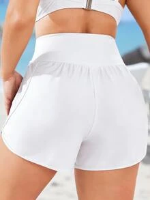 SHEIN Swim Basics Plus Size Women Solid Color Casual Streetwear Sexy Modest Beach Party Sports Shorts All All White Summer - White - View 2