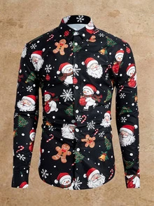 HIMLAND Men's Snowman Pattern Long Sleeve Single-Breasted Casual Shirt - Multicolor - View 2