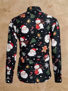 HIMLAND Men's Snowman Pattern Long Sleeve Single-Breasted Casual Shirt - Multicolor - View 3