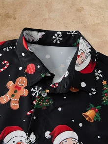 HIMLAND Men's Snowman Pattern Long Sleeve Single-Breasted Casual Shirt - Multicolor - View 5