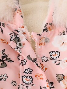 SHEIN 女童甜美秋冬加厚保暖內裡 3D 時尚優雅精緻極簡酷感毛領絨毛長大衣，適合戶外、派對與舞會，粉紅色 - 粉色 - 查看 7