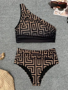 Swim Chiccia Women's Asymmetric Neckline Geometric Print Bikini Set - Multicolor - View 4