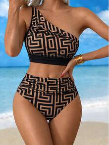Swim Chiccia Women's Asymmetric Neckline Geometric Print Bikini Set - Multicolor - View 1