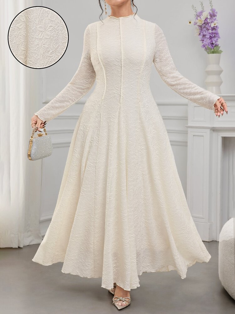 Feyla Plus Size Elegant Solid Color Jacquard Dress, Suitable For Party Fall - Apricot - View 3