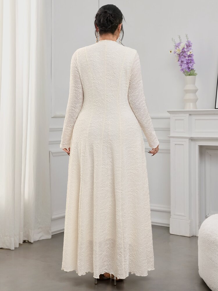 Feyla Plus Size Elegant Solid Color Jacquard Dress, Suitable For Party Fall - Apricot - View 2